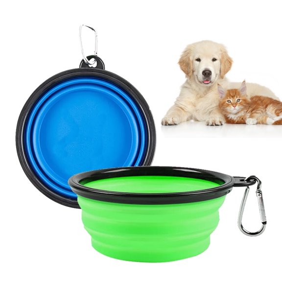 GreenJoy 2Pcs Collapsible Dog Bowls,350ml Travel Water Food Bowl,Portable Dishes with Carabiner Clip