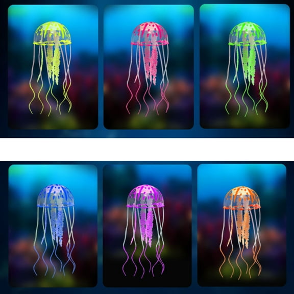 GreenJoy 6Pcs Aquarium Glowing Jellyfish,5.9 inch Silicone Colorful Floating Fish Tank Decorations