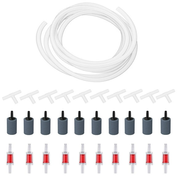 GreenJoy Aquarium Air Pump Accessories -23 feet Aquarium Air Tube, Aquarium Air Pump One-way Check Valve, Air Stone and Connector, Aquarium Accessories, 30 Pieces