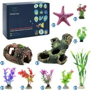 GreenJoy Aquarium Decorations Accessories - Fish Tank Decor Kit with Artificial Plants and Hideouts Ornaments Multiple Colors