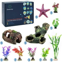 GreenJoy Aquarium Decorations Fish-Tank Accessories Plants - Fish Tank Decor Kit with Artificial Plants and Hideouts Ornaments Ornaments Set