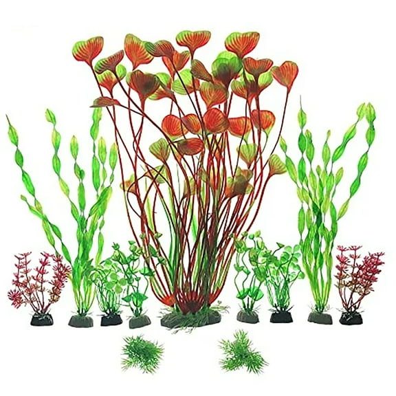 GreenJoy Aquarium Decorations Fish-Tank Accessories Plants - Fish Tank Decor Kit with Artificial Plastic Plants (Multi - color)
