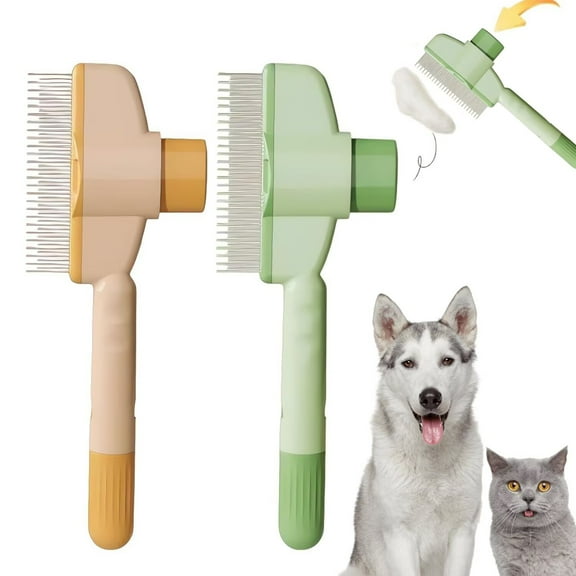 Greenjoy 2-Pack Shedding Cat Combs with Release Button, Stainless Steel Pet Hair Removal Tool, Massaging & Grooming Brushes Flea Comb