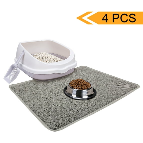 GreenJoy Cat Open Top Litter Box with Lid, Cat Litter Mat, Poop Lifter Scoop & Kitten Kitty Stainless Steel Feeding Dish Bowl, Cat Starter Kit 4 Pack for Small Cat Within 5 Months