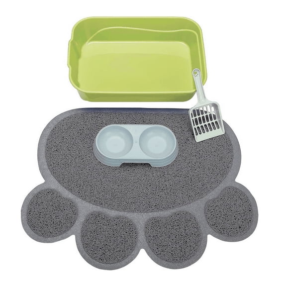 GreenJoy Kitty Cat Litter Box Starter Kit - Small Pan Without Lid, Mat, Scoop and Bowl for Kitten