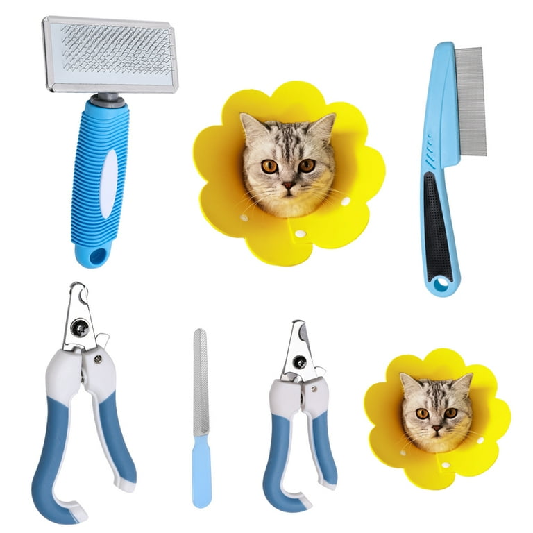 GreenJoy Kitty Kitten Small Cat Dog Grooming Kit Slicker Brush Shedding Claw Care Nail Clippers and Trimmer Comb Recovery Collars 7 Pcs Walmart