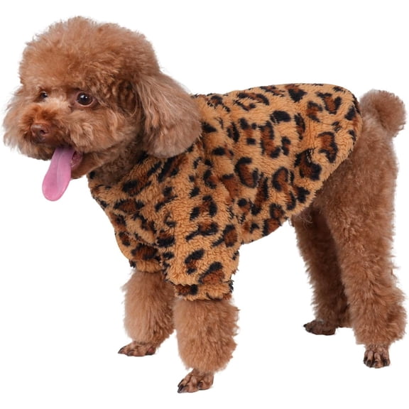 GreenJoy Leopard Print Dog Sweater – Stretchy Fleece Dog Turtleneck Sweatshirt for Puppies & Cats, Soft & Warm Pet Winter Clothes for Small, Medium & Large Dogs (Coffee Brown, X-Small)
