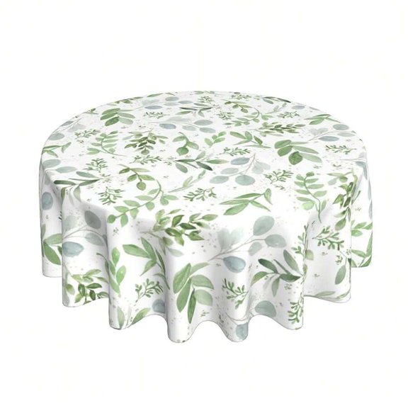 GreenLeaf Round Tablecloth 60 Inch Waterproof Polyester Washable With Watercolor Eucalyptus Leaf Pattern For Dining Picnic