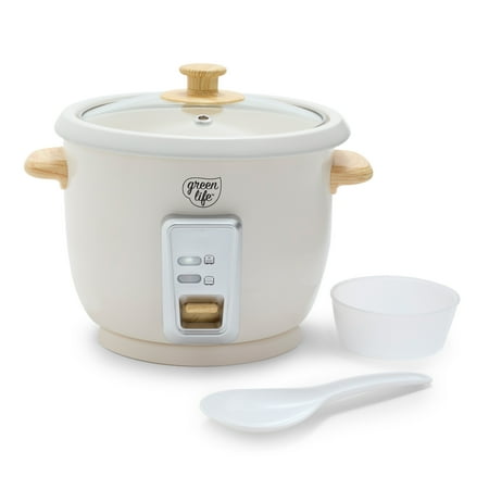 GreenLife 3-Cup Electric Rice Cooker, Ceramic Nonstick, Dishwasher Safe Parts, Cream