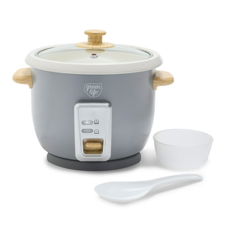 GreenLife 3 Cup Non Stick Electric Rice Cooker, Quartz Grey