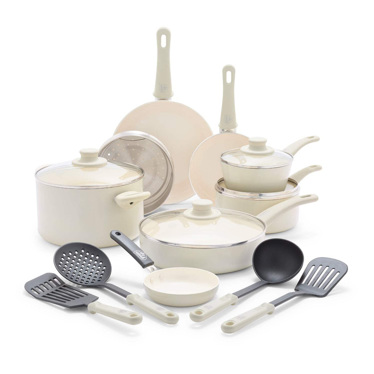 GreenLife 16 Piece Soft Grip Cookware Set, Non-Toxic Ceramic Nonstick ...