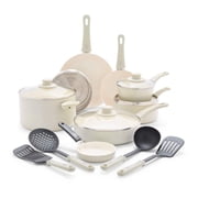 GreenLife 16 Piece Soft Grip Cookware Set, Non-Toxic Ceramic Nonstick, Cream