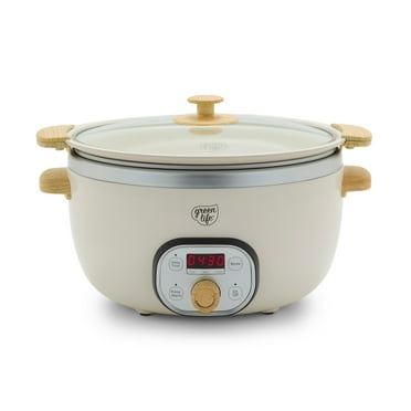 GreenLife 6 Quart Non Stick Family Meal Slow Cooker with Removable Pot, Cream