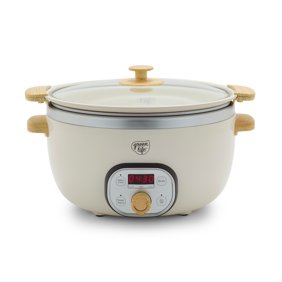GreenLife 6 Quart Non Stick Family Meal Slow Cooker with Removable Pot, Cream