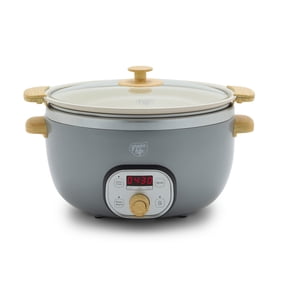 GreenLife 6 Quart Non Stick Family Meal Slow Cooker with Removable Pot, Grey