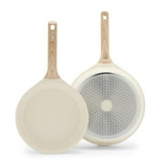 GreenLife Arte 2 Piece Frying Pan Set, Ceramic Nonstick 9.5 & 11 Skillets, Induction Suitable, Wood Print Handles, Dishwasher Safe, Speckled Cream