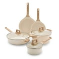 thumbnail image 1 of GreenLife Arte 8 Piece Ceramic Nonstick Cookware Pots and Pans Set, Induction Suitable, Wood Print Handles, Glass Lids, Stock Saucepans & Frying Pans, Dishwasher Safe, Speckled Cream, 1 of 9