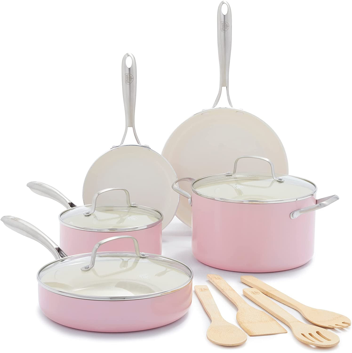 3pcs/set Pink Stainless Steel Nonstick Frying Pan, Pasta Pot