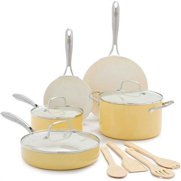 GreenLife Artisan Healthy Ceramic Nonstick, 12 Piece Cookware Pots and Pans  Set in Yellow CC004712-001 - The Home Depot