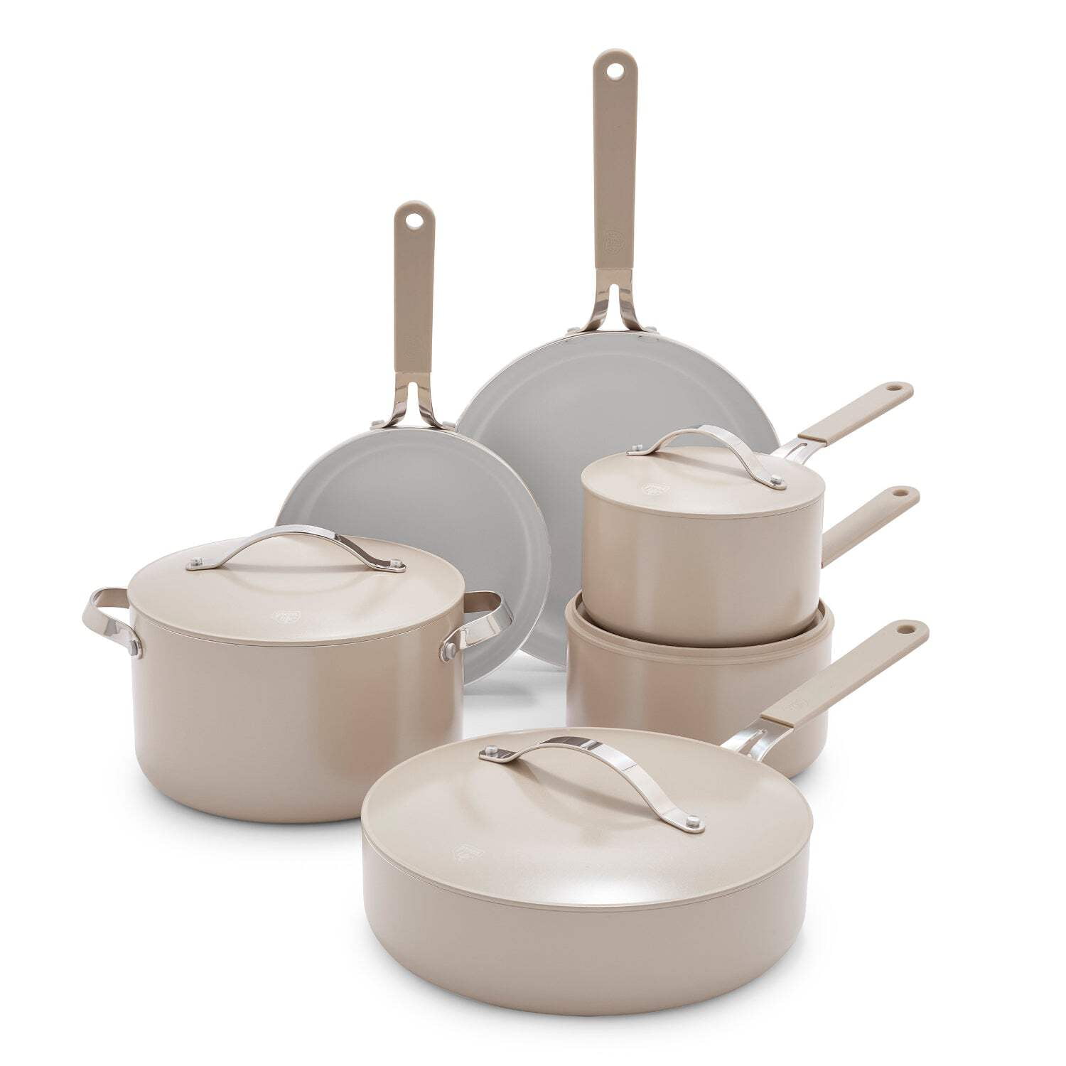 GreenLife Dream 10 Piece Ceramic Nonstick Cookware Set, Silicone Stay Cool Handles, Taupe