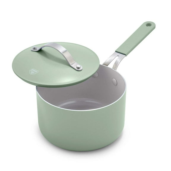 GreenLife Dream 2-Quart Ceramic Nonstick Saucepan with Lid, Silicone Stay Cool Handle, Sage Green