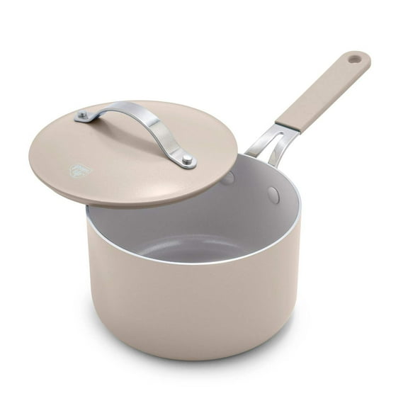 GreenLife Dream 2-Quart Ceramic Nonstick Saucepan with Lid, Silicone Stay Cool Handle, Taupe