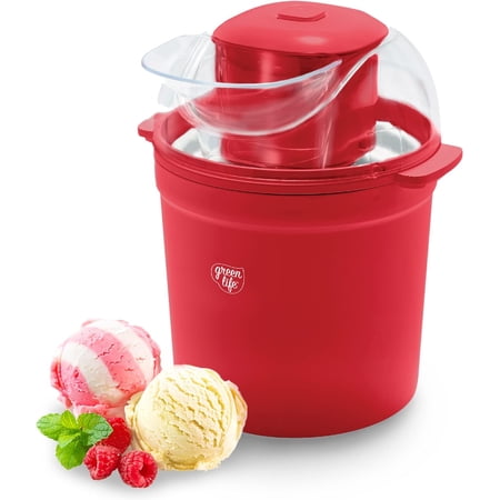 GreenLife 1.5QT Electric Ice Cream, Frozen Yogurt and Sorbet Maker with Mixing Paddle, Dishwasher Safe Parts, Easy one Switch, BPA-Free, Red