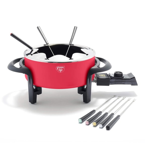 GreenLife Healthy Ceramic Nonstick Fondue Party Set | Red