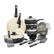 GreenLife 16 Piece Nonstick Cookware Set, Soft Grip Non-Toxic, Dishwasher Safe, Black & Cream