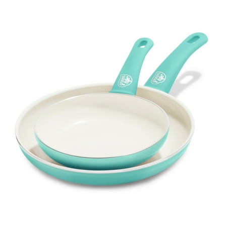 GreenLife Soft Grip Healthy Ceramic Nonstick 7" and 10" Frying Pan Set, Non Toxic PFAS & PFOA-Free, Dishwasher Safe, Egg Omelet Skillet, Cookware for Easy Cooking, Kitchen Essentials, Turquoise