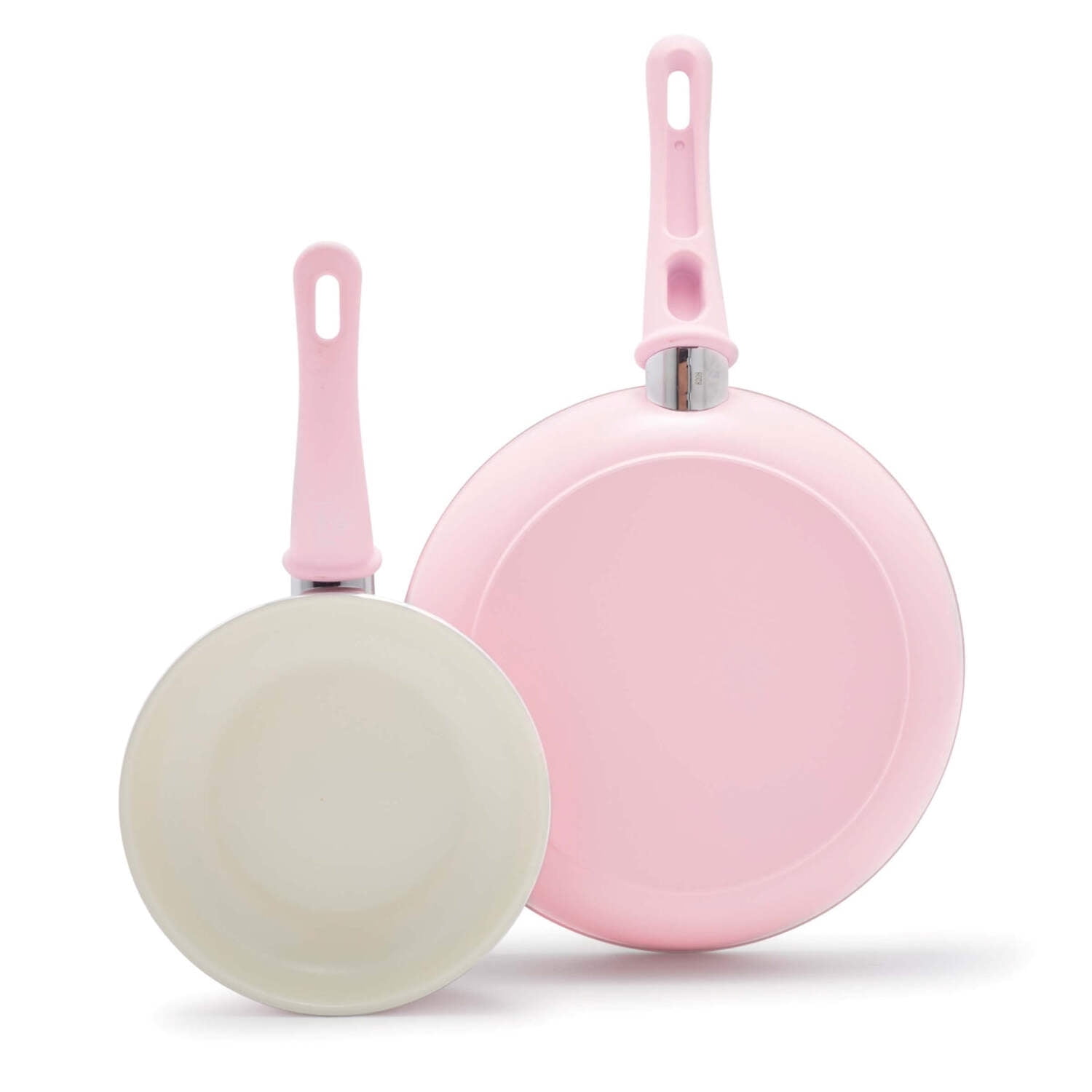 Soft Pink Aluminum Non-Stick Frypan Set with Ceramic Coating