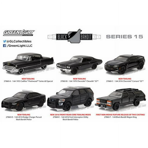 GreenLight GRE27860-CASE 6 Piece Black Bandit Series 15 Set Model Car