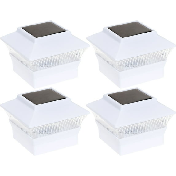 GreenLighting 4 Pack Standard #1 Fence Post Cap Solar Powered Outdoor LED Lights for 4x4 or 5x5 PVC/Vinyl Posts (White)