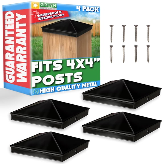 GreenLighting Aluminum Pyramid 4x4 Post Caps - Decking Caps (4 Pack, Black)