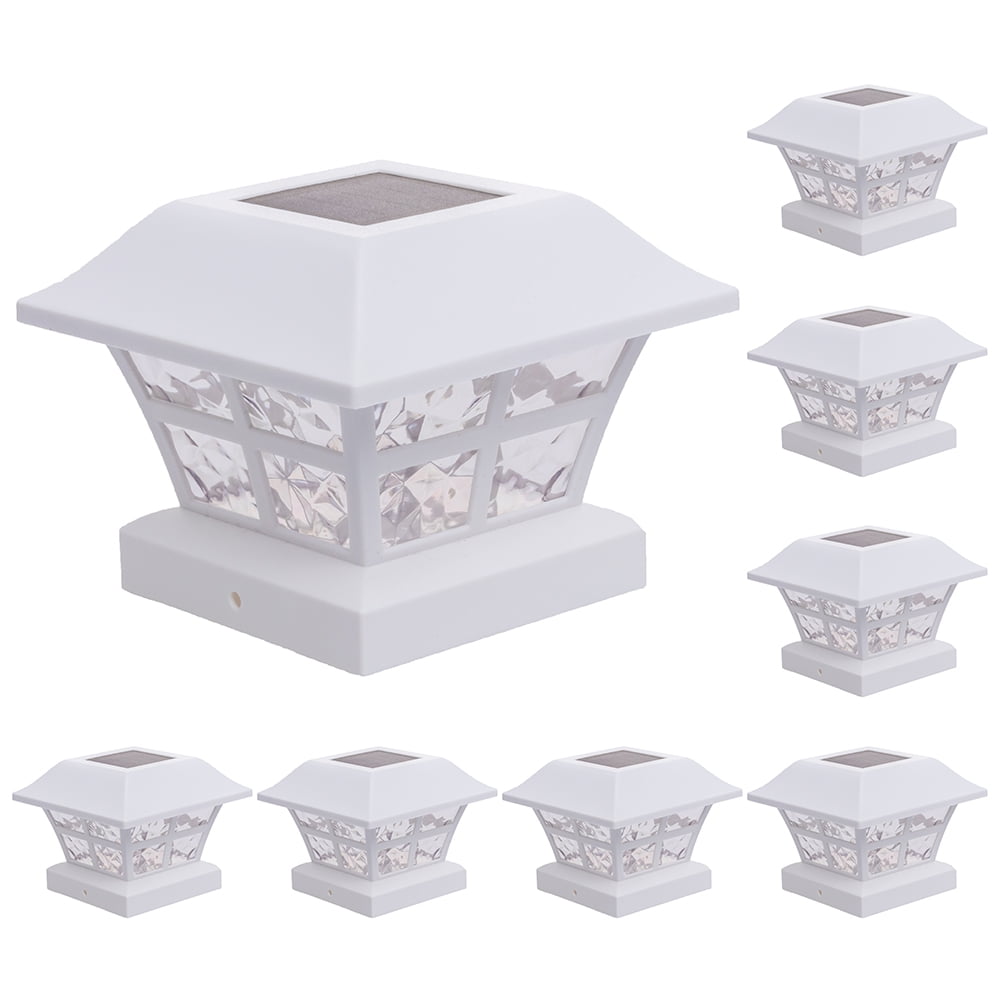 GreenLighting Evolve White Solar Post Cap Lights - 4x4 Post Caps and Outdoor Post Lights - Waterproof Solar Lights for Fence Posts - Solar Post Lights fit 4x4 5x5 Vinyl/PVC White, 8 Pack)