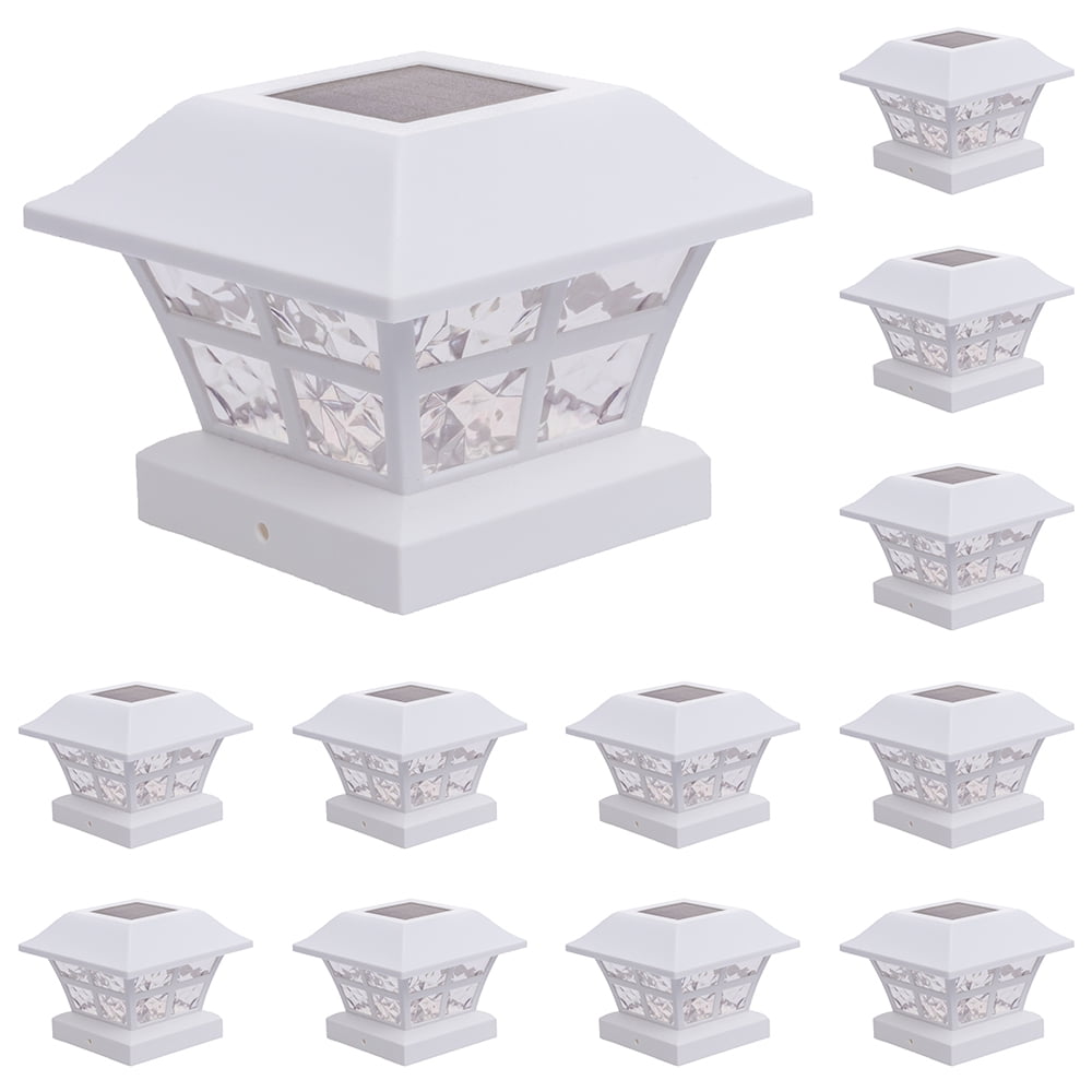 GreenLighting Evolve White Solar Post Cap Lights - 4x4 Post Caps and Outdoor Post Lights - Waterproof Solar Lights for Fence Posts - Solar Post Lights fit 4x4 5x5 Vinyl/PVC White, 12 Pack)