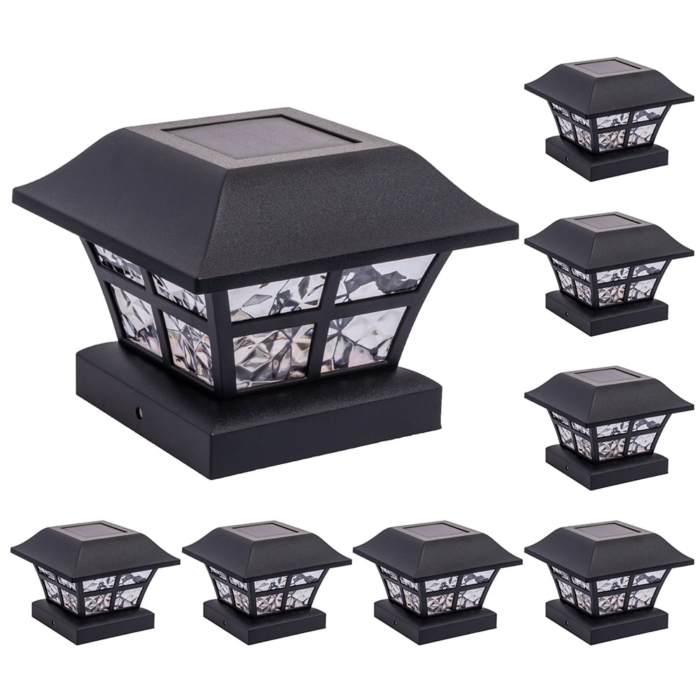 GreenLighting Weather Resistant 11.00" x 11.00" x 10.50" Solar LED Deck Light, Black, 8 Pack