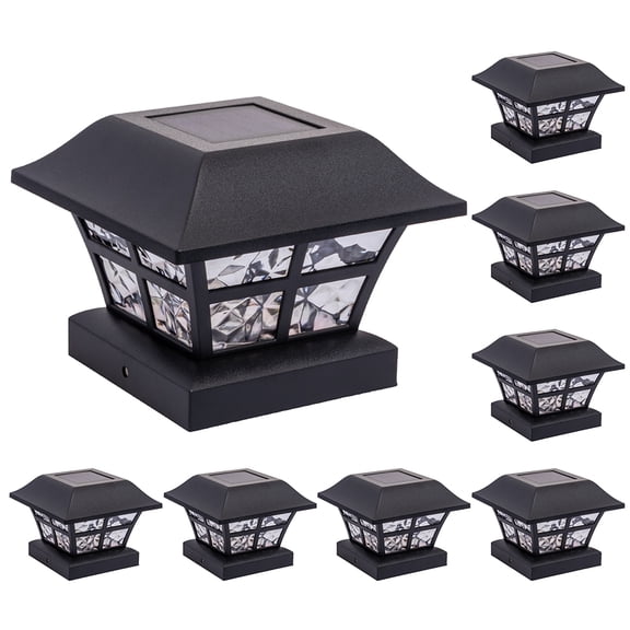 GreenLighting Weather Resistant 11.00" x 11.00" x 10.50" Solar LED Deck Light, Black, 8 Pack