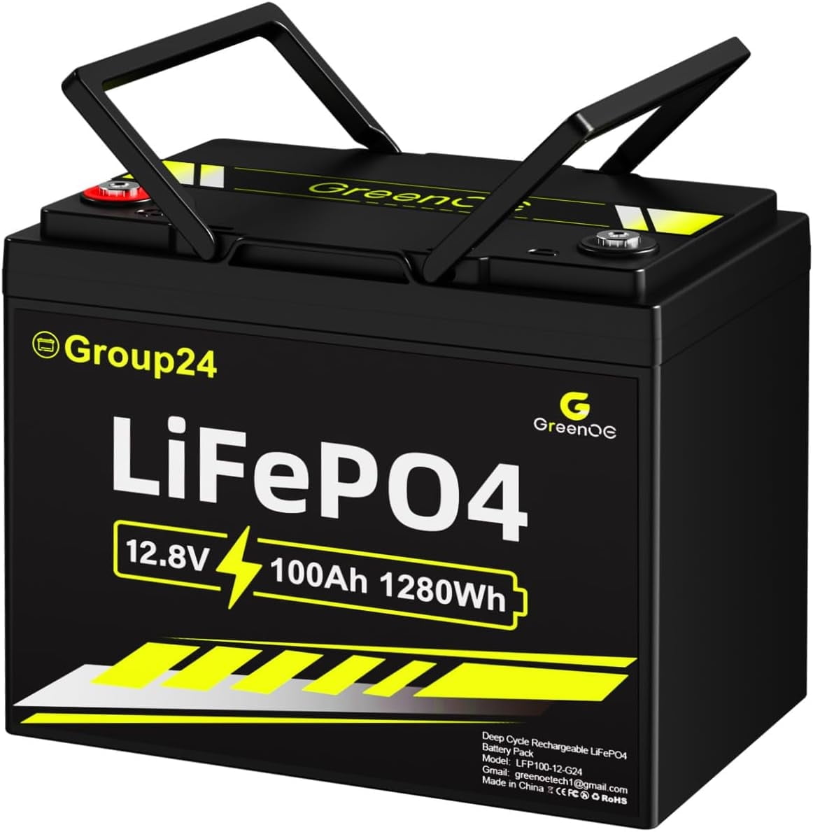 GreenOE 12V 100Ah BCI Group 24 LiFePO4 Battery with Built-in 100A BMS, 15000 Deep Cycles for Solar System, Camping, Home Backup, Trolling Motor