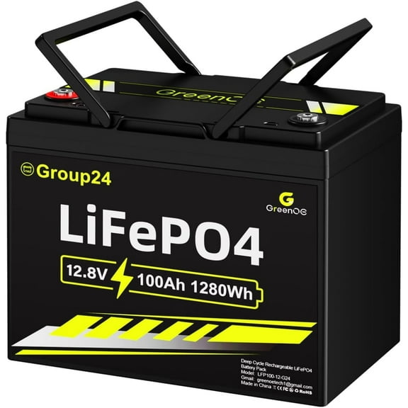 GreenOE 12V 100Ah BCI Group 24 LiFePO4 Battery with Built-in 100A BMS, 15000 Deep Cycles for Solar System, Camping, Home Backup, Trolling Motor
