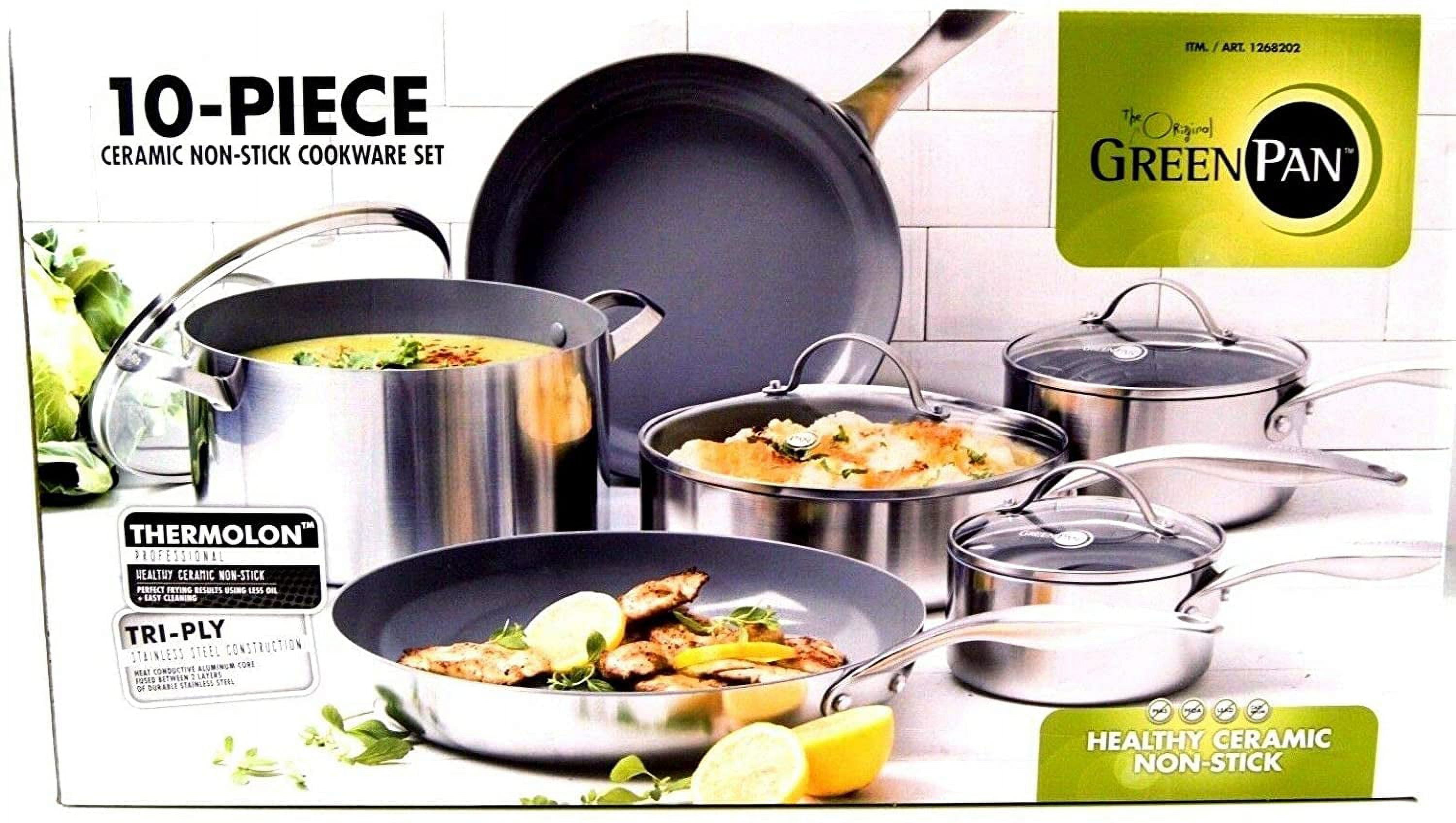 GreenPan 10-pc Stainless Steel Ceramic Non-Stick Tri-ply Cookware