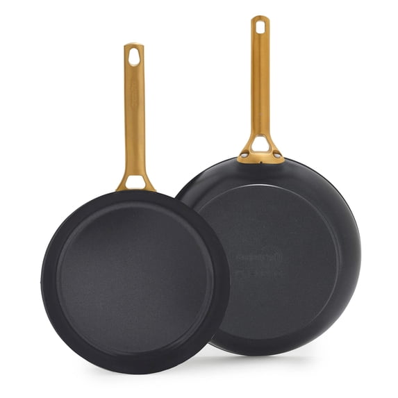 GreenPan Reserve Pro 10" and 12" Oven Safe Hard Anodized Frying Pans with Glass Lids, Black, Set of 2