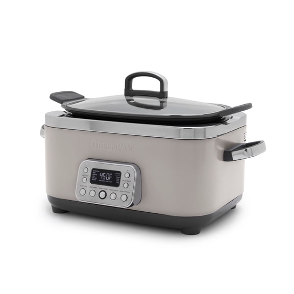 GreenPan 6-Quart, 14-in-1 Slow Cooker, Family Size, Ceramic Nonstick, Dishwasher Safe Parts, Cloud Grey