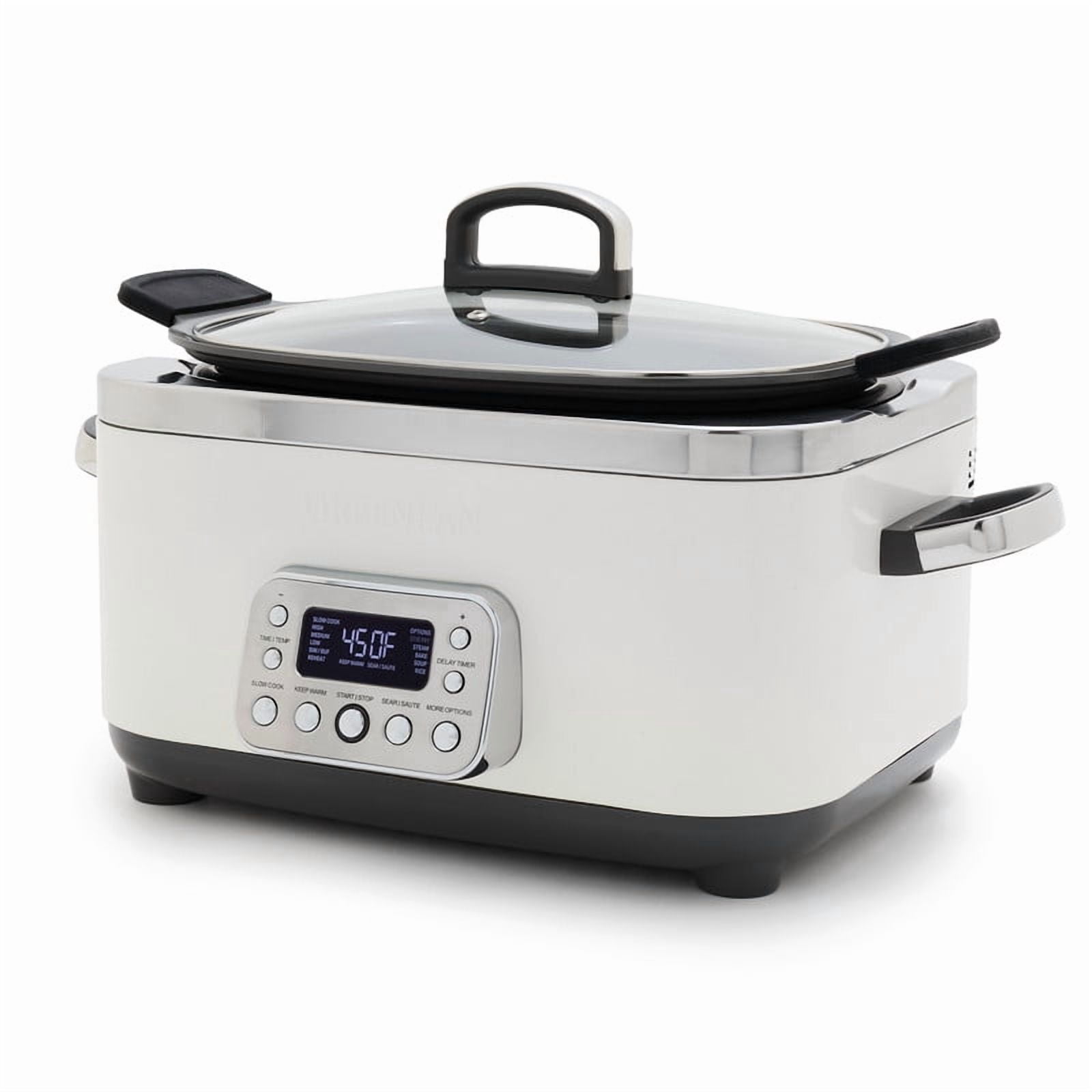 GreenPan 6-Quart, 14-in-1 Slow Cooker, Family Size, Ceramic Nonstick, Dishwasher Safe Parts, Cream
