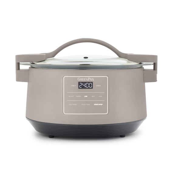 GreenPan 8 Quart Locking Lid Slow Cooker, Healthy Ceramic Nonstick, Clay