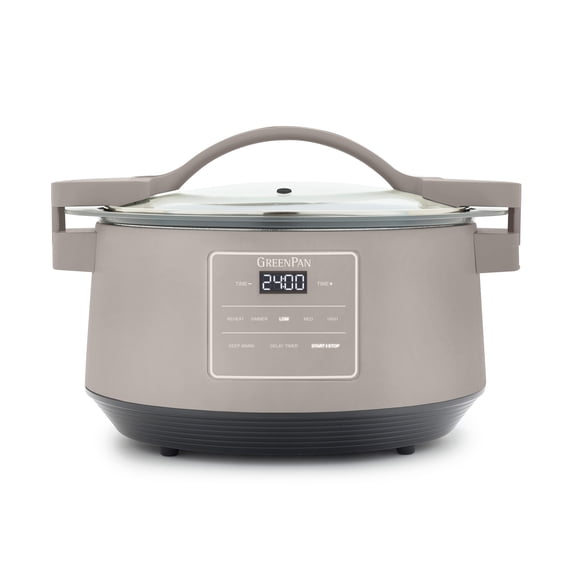 GreenPan 8 Quart Locking Lid Slow Cooker, Healthy Ceramic Nonstick, Clay