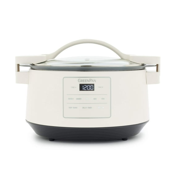 GreenPan 8 Quart Family Size Locking Lid Slow Cooker, Cream