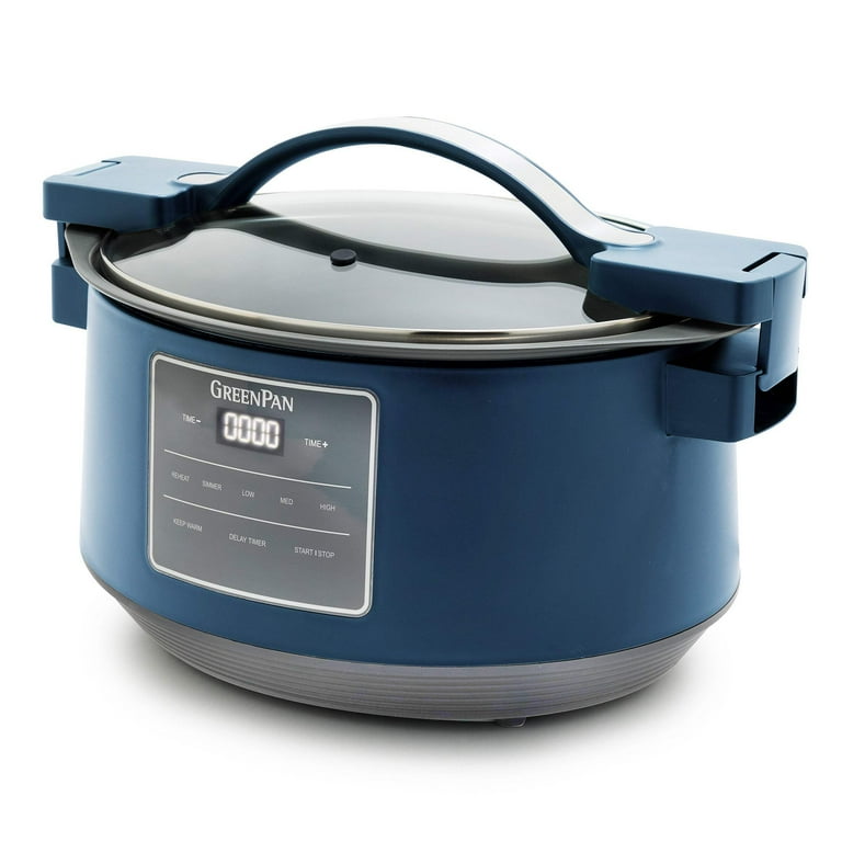 GreenPan 8 Quart Family Size Locking Lid Slow Cooker, Oxford Blue