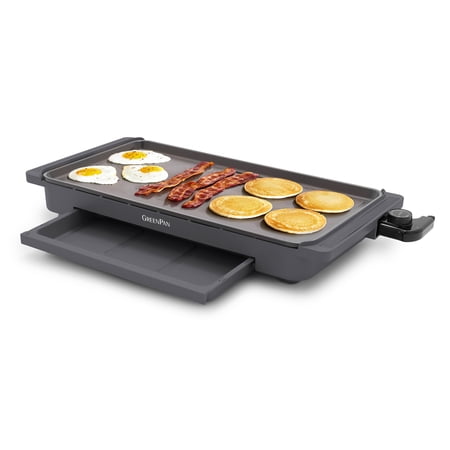 GreenPan Advanced 10.5”x 20” Electric Griddle with Warming Drawer, Healthy Ceramic Nonstick, Graphite