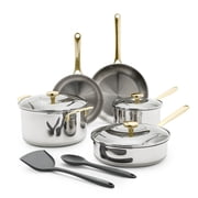 GreenPan Balance 10-Piece Stainless Steel Cookware Set   Toxin-Free, Dishwasher & Oven Safe, Champagne Handles